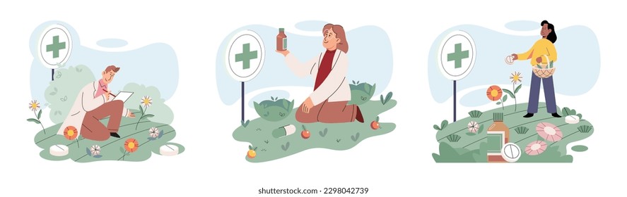 Herbal oils natural medicines. Scientist or doctor making alternative medicine herb, mortar, laboratory glassware plant in tube, flower. Doctor checking medicinal herbs. Herbal medicine. Drug research