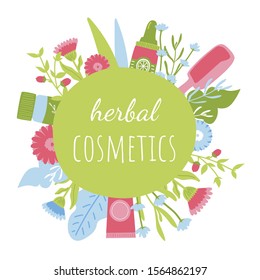 Herbal organic cosmetics concept. Vector illustration. 