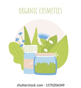 Herbal organic cosmetics concept. Vector illustration. 