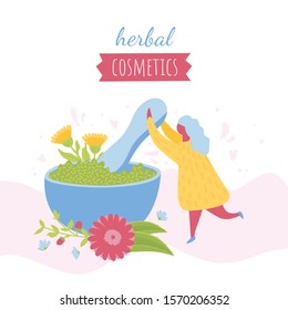 Herbal organic cosmetics concept. Vector illustration. 