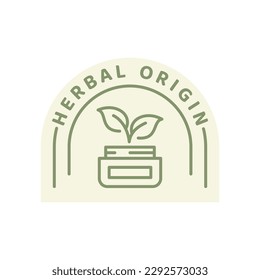 Herbal origin product line vector label. Supplements or cosmetics with herbs badge.