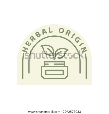 Herbal origin product line vector label. Supplements or cosmetics with herbs badge.