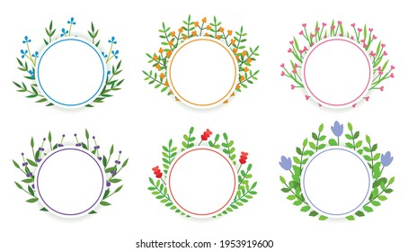 Elementos de diseño de doodles ornamentados con hierbas. Branches color de campo plano. Floreciente divisor de ornamentos. Borde botánico vintage. Invitación a la boda, tarjeta de saludo, sello de libro de texto, decoración floral de corona del ganador