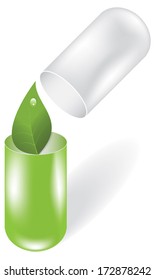 Herbal pill on white background. Vector illustration
