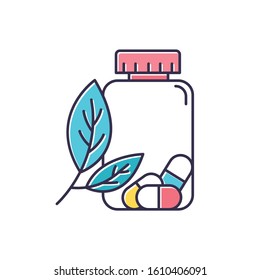 Herbal pills color icon. Homeopathy and holistic approach. Organic medication. Natural prescription. Pharmaceutical aid. Illness remedy. Sickness help. Allergy treatment. Isolated vector illustration