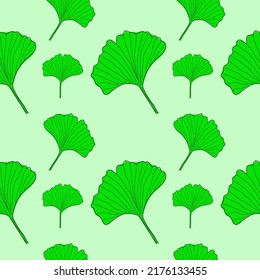 Herbal plant ginkgo seamless pattern. Floral ginkgo herbal seamless pattern for print, green background. Vector illustration.