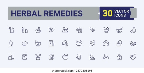 Herbal Remedies icon. Containing seasoning, spices, rosemary, pepper, ginger, herbal and more. Collection for mobile and web apps. Editable stroke.