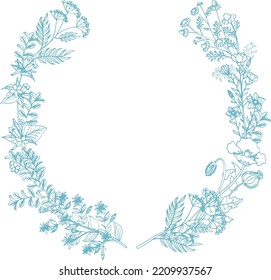 Herbal round frame. Botanical border. Decorative nature