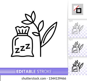 Herbal Sachet thin line icon. Lavender Potpourri banner in flat style. Herb Pillow poster Linear pictogram. Simple illustration outline symbol. Vector sign on white. Editable stroke icons without fill
