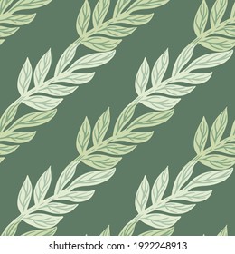 Herbal seamless doodle pattern in pastel tones with hand drawn leaf branches shapes print. Simple design. Designed for fabric design, textile print, wrapping, cover. Vector illustration.