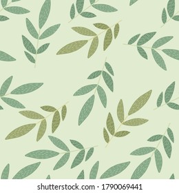 Herbal seamless pattern with dashes branches on green background. Vector illustration. Designed for textile, wallpaper, wrapping paper, kids clothes.
