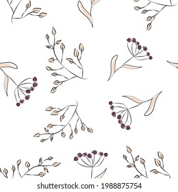 Patrón inmaculado de hierbas en colores delicados. Siluetas de líneas de diferentes hierbas. Fondo vectorial con plantas tiernas.