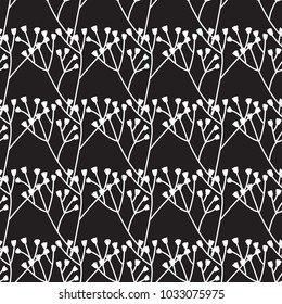 a herbal seamless pattern; a vector illustration with hand drawn flowers; repeated digital paper great for packaging, backgrounds, banners, wrapping, wallpapers with silhouettes of plants