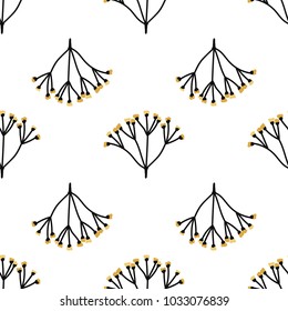 a herbal seamless pattern; a vector illustration with hand drawn flowers; repeated digital paper great for packaging, backgrounds, banners, wrapping, wallpapers with silhouettes of plants
