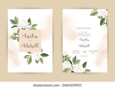 Marcos de Vector de selección de hierbas. Ramas pintadas a mano, hojas sobre fondo blanco. Invitaciones minimalistas simples de la boda del verdor. Tarjetas de estilo acuarela.