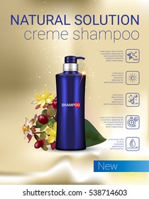 Herbal Shampoo ads. Vector Illustration with Manga style girl and shampoo bottle.