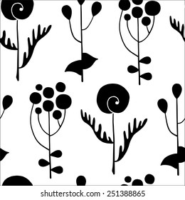 Herbal silhouettes on white background - vector seamless pattern