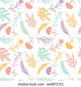 herbal sketch, detox. Seamless pattern colorful design