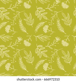 herbal sketch, detox. Seamless pattern golden design