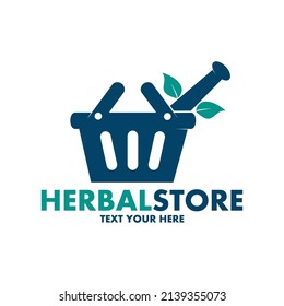Herbal store vector logo template. This design use leaf or basket symbol. Suitable for medical business.