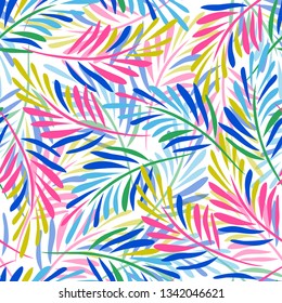 Herbal summer seamless pattern. Beautiful elegant date branch texture. Unique hand drawn palm tree branch. Great for sketchbooking, fabric, textiles, apparel, covers, wallpapers, wrapping paper, tiles
