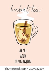 Herbal tea apple and cinnamon vector illustration