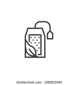 Herbal tea bag outline icon. linear style sign for mobile concept and web design. Tea bag and leaf simple line vector icon. Symbol, logo illustration. Pixel perfect vector graphics