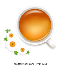 Herbal Tea With Camomile, Isolated On White Background, Vector Illustration