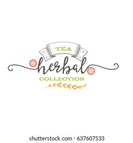 Herbal tea collection badge design . Sticker, stamp, - handmade. With the use of typography elements, calligraphy and lettering