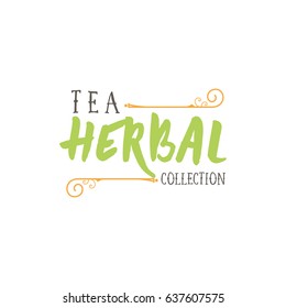 Herbal tea collection badge design . Sticker, stamp, - handmade. With the use of typography elements, calligraphy and lettering