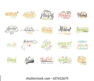 Herbal tea collection badge design . Sticker, stamp, - handmade. With the use of typography elements, calligraphy and lettering