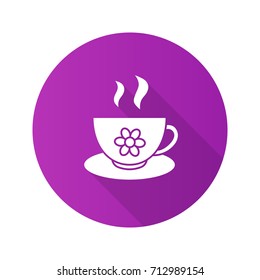 Herbal tea cup flat design long shadow glyph icon. Vector silhouette illustration