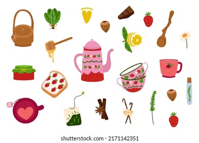 Herbal Tea Cute Collection Strawberry Cups Stock Vector (Royalty Free ...