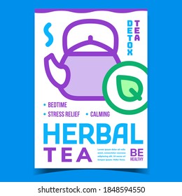 Kräutertee Drink Creative Promo Banner Vektor. Teekanne mit warmem Getränk, Teeextrakt für die Bettzeit, Stressreduktion und beruhigendes Werbeplakat. EntwurfsfarbIllustration für Concept-Vorlagen