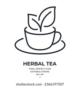 Herbal tea editable stroke outline icon isolated on white background flat vector illustration. Pixel perfect. 64 x 64.