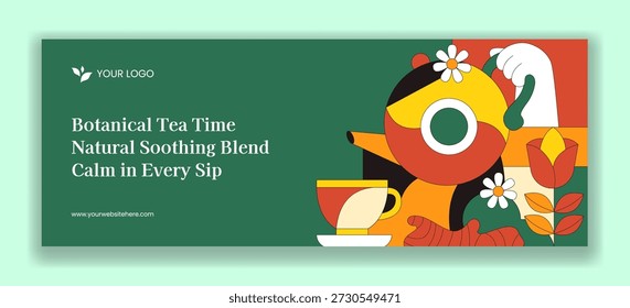 Herbal Tea Flat Cartoon Hand Drawn Invitation Template With Background Illustration