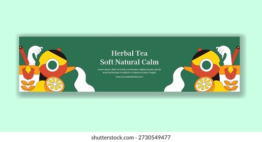 Herbal Tea Flat Cartoon Hand Drawn Billboard Template With Eye Catching Background
