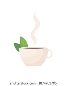 Herbal tea flat color vector object. Hot drink. Beverage with spearmint. Black tea. Healthy liquid in ceramic cup isolated cartoon illustration for web graphic design and animation