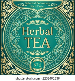 Herbal Tea - golden ornate vintage decorative label