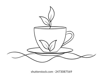Herbal tea Hand drawn Continuous line art vector illustration.