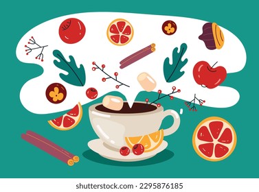 Herbal tea herb morning drink aromatherapy concept banner poster. Vector graphic design illustration