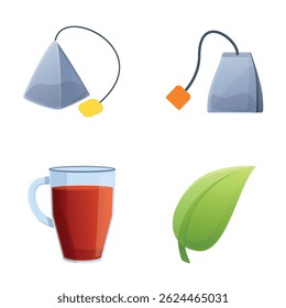 Herbal tea icons set cartoon vector. Different type of tea. Teatime, breakfast
