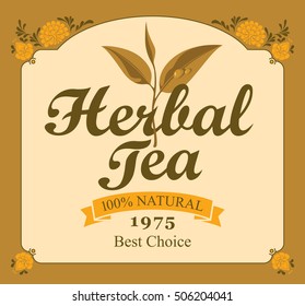 Herbal tea label with a leaf and chinese ornament