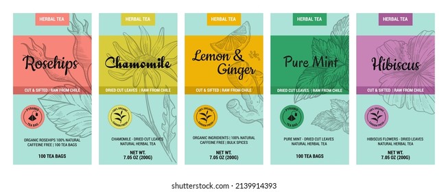 Herbal tea label, template flower leaf sticker