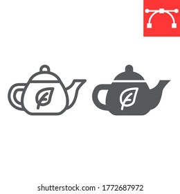 Herbal tea line and glyph icon, drink and keto diet, teapot sign vector graphics, editable stroke linear icon, eps 10