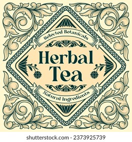 Herbal Tea - ornate vintage decorative label