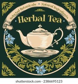 Té de hierbas - etiqueta decorativa vintage ornamental