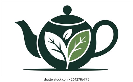 Herbal Tea Pot Icon with Leaf Design Vector	
