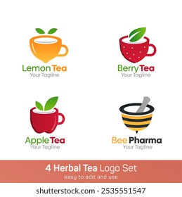Herbal Tea Shape Logo Template Set. Good for Business, Agency, Community and Organization