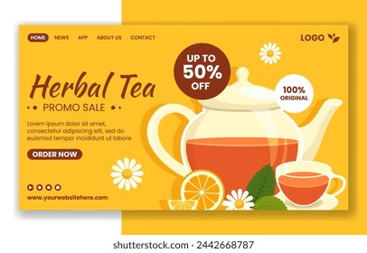 Herbal Tea Social Media Landing Page Cartoon Hand Drawn Templates Background Illustration